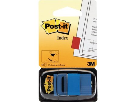 POST-IT Indexflikar, medium, 25,4 x 43,2 mm, blå, 50-pack med hållare, 680-2 - Lyreco - Kontorsmaterial - Indexflikar och märkflikar - Indexflikar i 