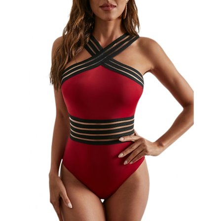 Kvinnors Crisscross One Piece Baddräkt Tummy Control Baddräkt Front Crossover Badkläder ---Vinröd (Storlek M )