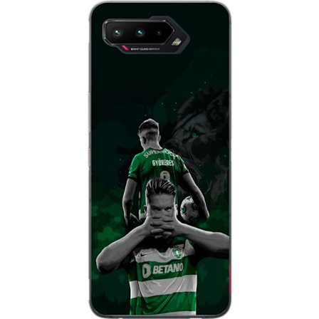 Yhteensopiva Puhelinkuori Asus ROG Phone 5 Neonmotiivi, jossa teksti "Gaming is in my DNA" sinisenä ja punaisena tiiliseinällä, jossa loistava DNA-spi