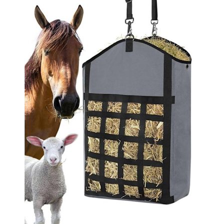 Hästmatare, höpåse för hästar, långsammatare för getter, får och åsnor, 600D Oxford-höpåse med framsida nät, lätt att fylla och hänga