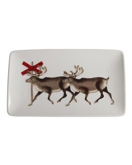 Asjett med håndtegnet motiv Rein 1-pk Hvit