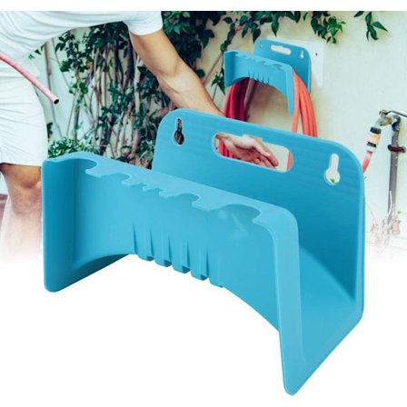 1 blå trädgårdsslangshållare, väggmonterad slanghållare i plast