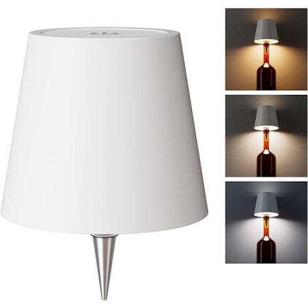 Trådlös Flasklampa, Trådlös Lampskärm för Flaska med 3 Färgtemperaturer, Uppladdningsbara Steglöst Dämpande LED Vinflasklampor för Alla Flaskor-yux