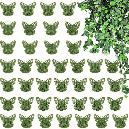 40 stk veggplanter klatrer vinstokk klistremerke veggklips sommerfugl plante klatrevegg feste kabelklips limledning arrangører for hjemmedekorasjon, 
