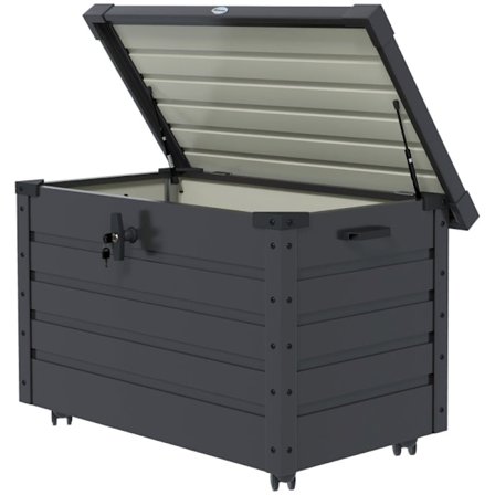 Rootz Utomhusförvaringslåda - Trädgårdslåda - Kuddlåda - Väderbeständig - 4 hjul - 100cm x 62cm x 65cm - Mörkgrå