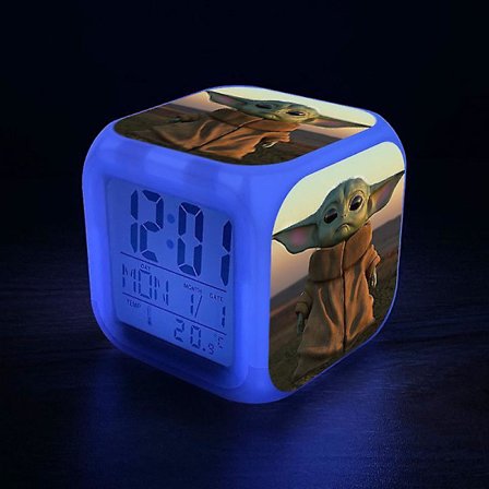 Baby Yoda Colorful Alarm Clock Cartoon Cute Digital Clock Led Color Alarm Clock