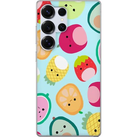 Kompatibelt Mobildeksel til Samsung Galaxy S25 Ultra Mønster av kawaii-frukter som jordbær sitron ananas og avocado på lyseblå bakgrunn