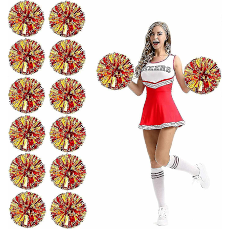 12 stk. Cheerleading Pom Poms med Fingerhull Metallisk Folie Cheer Pom Poms-WELLNGS