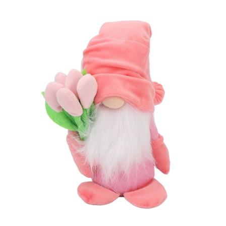 Äitienpäivä Gnome Plysch Koriste Nukke Plysch Täytetty Käsintehty Pehmeä Tulpan Kukat Gnomet Pinkki