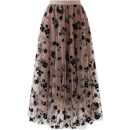 Dame Caramel 3D Dobbeltlags Mesh Midi Nederdel