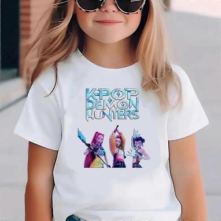 Sød Kpop Demon Hunters kortærmet T-shirt til børn - Harajuku Style Tee til drenge og piger