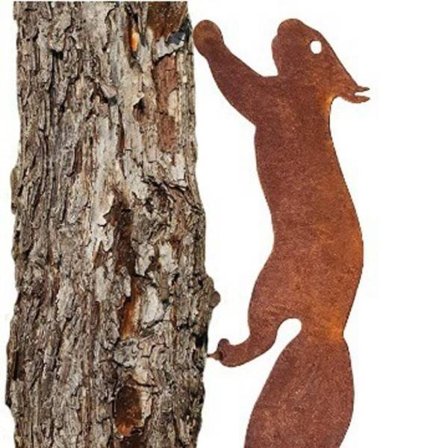 32 cm - Orava puussa - Metallinen puutarhakoriste - Luonnollinen ruostepatina