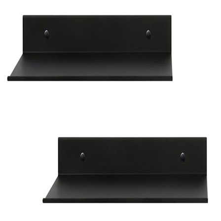 Lille Dekorativ Hylde, Mini Flydende Væghylde til Smart Højttaler Samlerobjekter, Aluminium, Vægmontering, Mat Sort, 2-pak