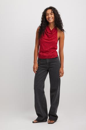 Chloé Schuterman x NA-KD High Neck Lace Top - Débardeurs - Rouge - EU 44