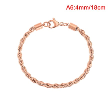 4MM rostfritt stål rep Chian armband för kvinnor berlock guld Rose Gold 18cm