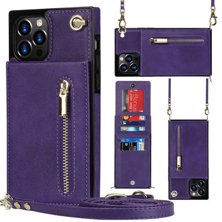 Läderfodral För Iphone Xsmax Lila Dragkedja Crossbody Med Ko