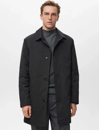 Mango Quilted Water-Repellent Trench Coat - Black - S