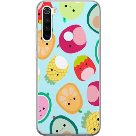 Kompatibelt Mobildeksel til Xiaomi Redmi Note 8 Mønster av kawaii-frukter som jordbær sitron ananas og avocado på lyseblå bakgrunn