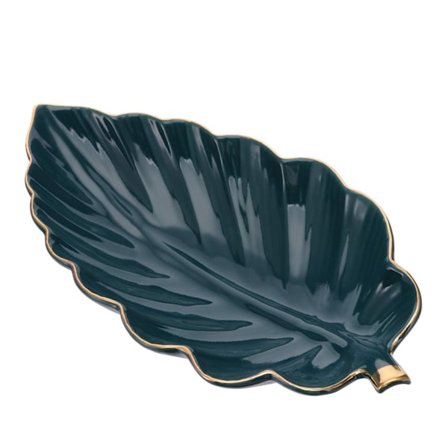 Keramisk smykkeskål Organizer Bladform Dekorativ Ornamentalskål Accentbakke Smykkeopbevaringsplade Holder Skål til Ringe Nøgler Indretning (Mørkegrøn)