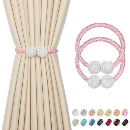 2-pakning Magnetiske Gardinholdere - 48 cm Lang Perleball Gardinmagnet, Europeiske Draperiklemmer Tauhengere Vindu