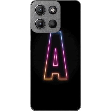 Kompatibel Mobilcover til Motorola Motorola Moto G15 Minimalistisk neonbogstav A i regnbuefarvet lys mod sort baggrund i moderne typografisk stil