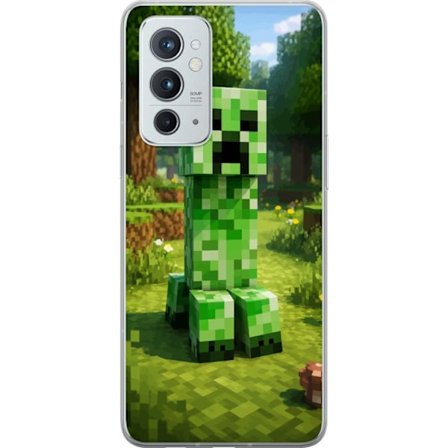 Kompatibelt Mobilskal till OnePlus OnePlus 9RT 5G Block-baserad Creeper-figur i en grön pixell värld, ikonisk spelillustration för barnrum, gamers