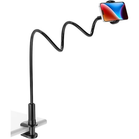 Sort - Svanehals telefonholder, 360° justerbar foldbar telefonholder kompatibel med iPhone-serien