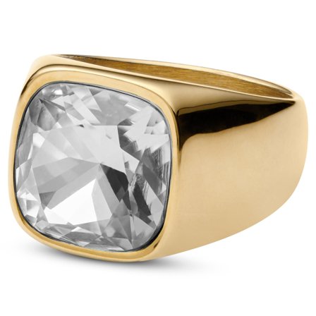 Len Crystal Gold-Tone Gravel Ring for Men - Signet rings