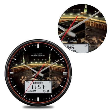 13 tommer Stort Skærm Digitalt Vægur Azan Ur med Temperatur Dato Uge Visning Retro Timing Ur Boligindretning