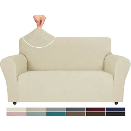 Stretch Fåtöljöverdrag, 2-sits Sofföverdrag med Armstöd, Hundsoffskydd, Vintersofföverdrag, Beige