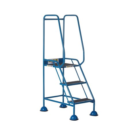 Domed feet mobile safety steps, 3 treads, H 770 mm, blue