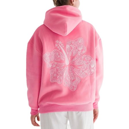 Stor rød palm-puff hoodie med lange ærmer og bogstavtryk til kvinder - Casual, snøre, preppy, grafisk hoodie til teenagepiger rosenrød Rose Red-FS-