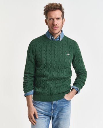 GANT Herren Zopfstrick Rundhalspullover aus Baumwolle (XL)