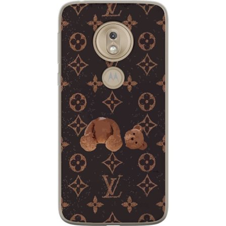 Kompatibel Mobilcover til Motorola Motorola Moto G7 Play Luksuriøst monogrammønster med knust bamse i mørk modeæstetik