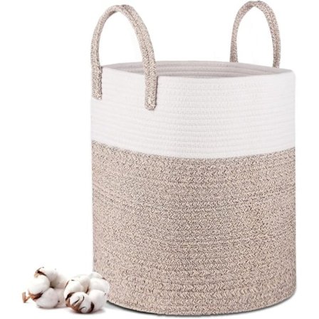Tvättkorg - 40 x 35 cm Vikbara Förvaringskorgar - Tvättkorg av Bomullsrep med Handtag - Leksaksförvaringskorg - för Vardagsrum, Badrum
