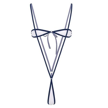 Kvinners Erotisk Sexy Micro Mini G-streng Thong Bikini Bodysuit Gjennomsiktig Blonderi Undertøysett Stroppeløs BH Topp Suspender Truser Bunn Navy Blue