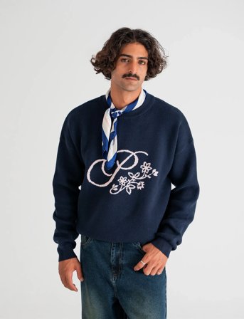 Prohibited Bloom Knit Sweater - Navy - L