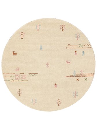 Tapis De Laine Gabbeh Landscape Beige Clair Rond Petit Oeko-Tex