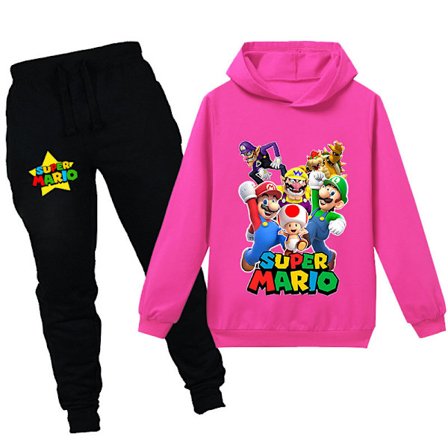 Super Mario Boys Girls Pullover-huppari ja collegehousut Setti Urheiluvaatteet Lasten Vaatteet 140cm (9-10v) 0