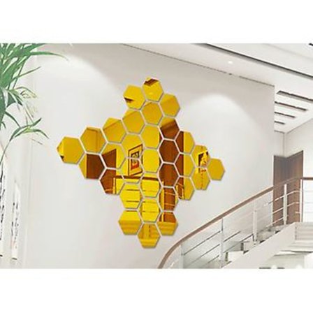 3D Spejl Vægklistermærker Hexagon Vinyl Aftageligt Mærkat Boligindretning Kunst DIY 3 Størrelser (126mm*110mm*63mm Spejl Guld)