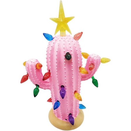 Kaktus Juletræ med Lys Belyst Resin Keramisk Juletræ Vintage Julekaktus Indretning Lysende Juletræ Kaktus