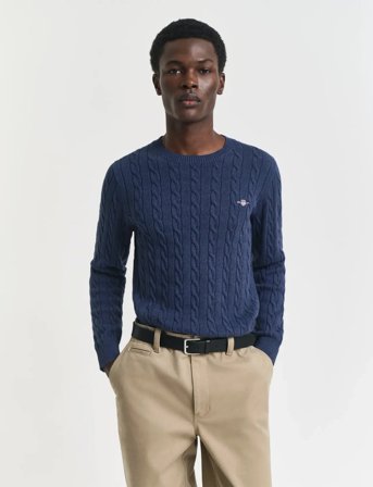 GANT Cotton Cable C-Neck - Blue - XXXL