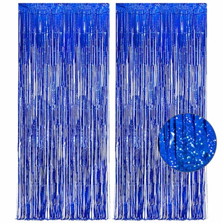 Tummansininen tinsel-taustakangas - Juhlavirta taustakangas folio fringe verhot syntymäpäivä/polttarit/morsiussuihku - 1m x 2.5m - 2 kpl