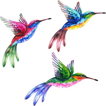 3-pak metal kolibri havepynt udendørs, smedejern farverig kolibri vægkunst til have terrasse hegn hus soveværelse hængende dekoration