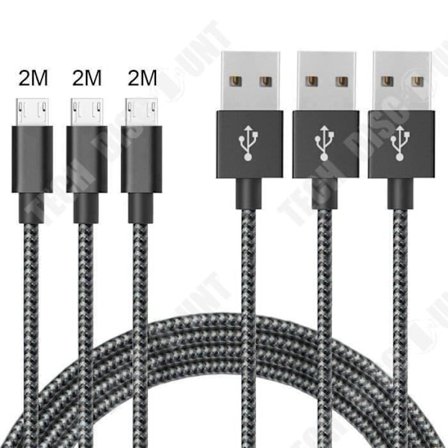 Micro USB-kabel - TECH DISCOUNT - Pack av 3 - 2M - Kompatibel med Android - Färg Svart