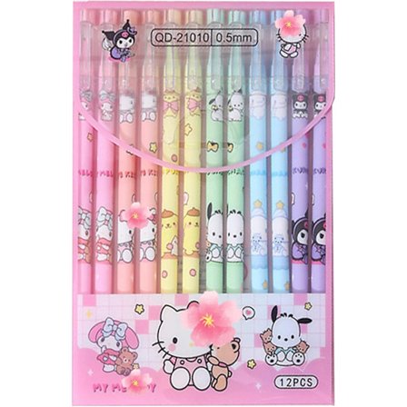 Anime-pennor 12 st svarta gelbläckpennor tillbaka till skolan Anime skolmaterial presenter