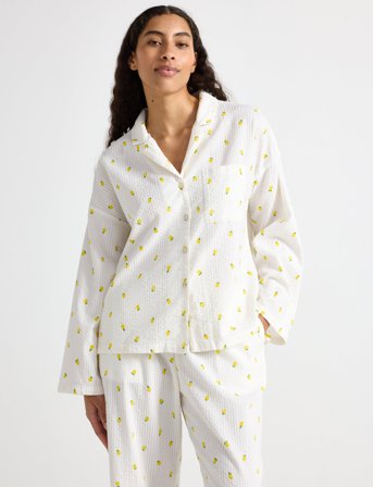Lindex Pyjama Shirt Seersucker - White - XL