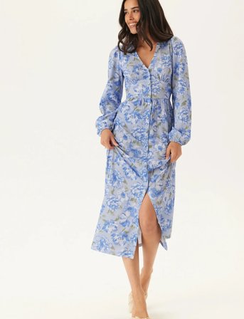 Bubbleroom Structure Button Midi Dress - Blue - L