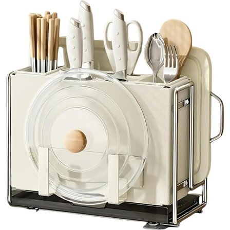 Knivblokkholder, kjøkkenknivholder oppbevaringsorganisator, kjøkkenredskaperholder, skjærebrettholder, stor stabil knivorganisator med 6 spor