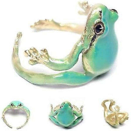 Groda Ring för Män Kvinnor, Vintage Mässing Groda Ring, Justerbar Öppen Trädgroda Ring[D]